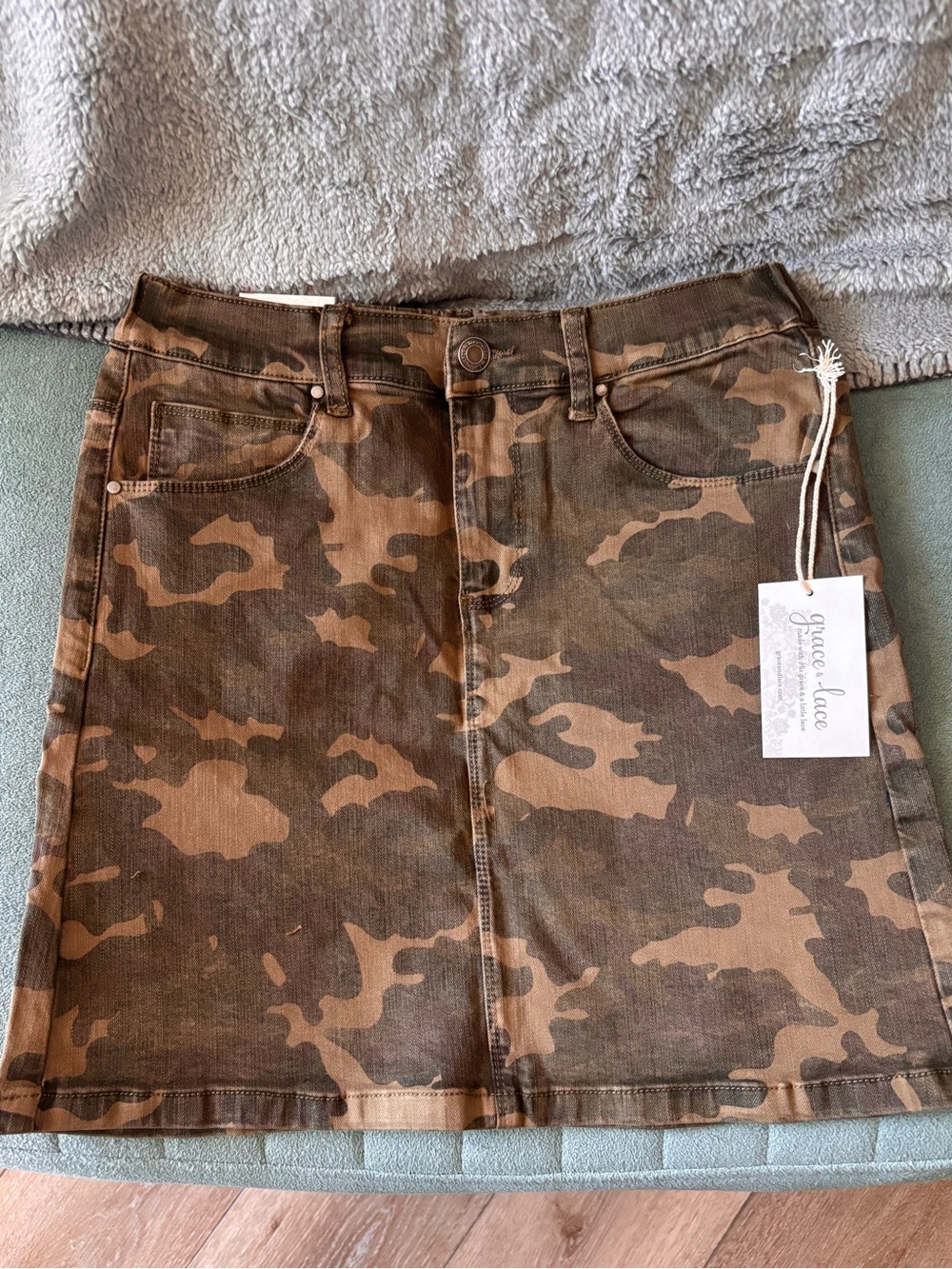 Grace & Lace Brown Camo A-Line Mini Skirt